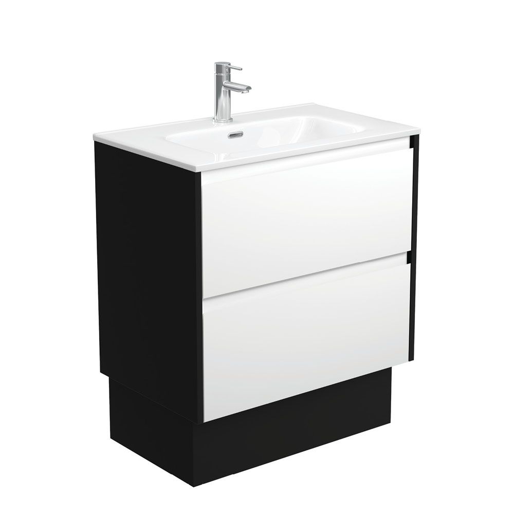 Joli Amato 750 Satin White Vanity On Kick, Satin Black Panels by Fienza