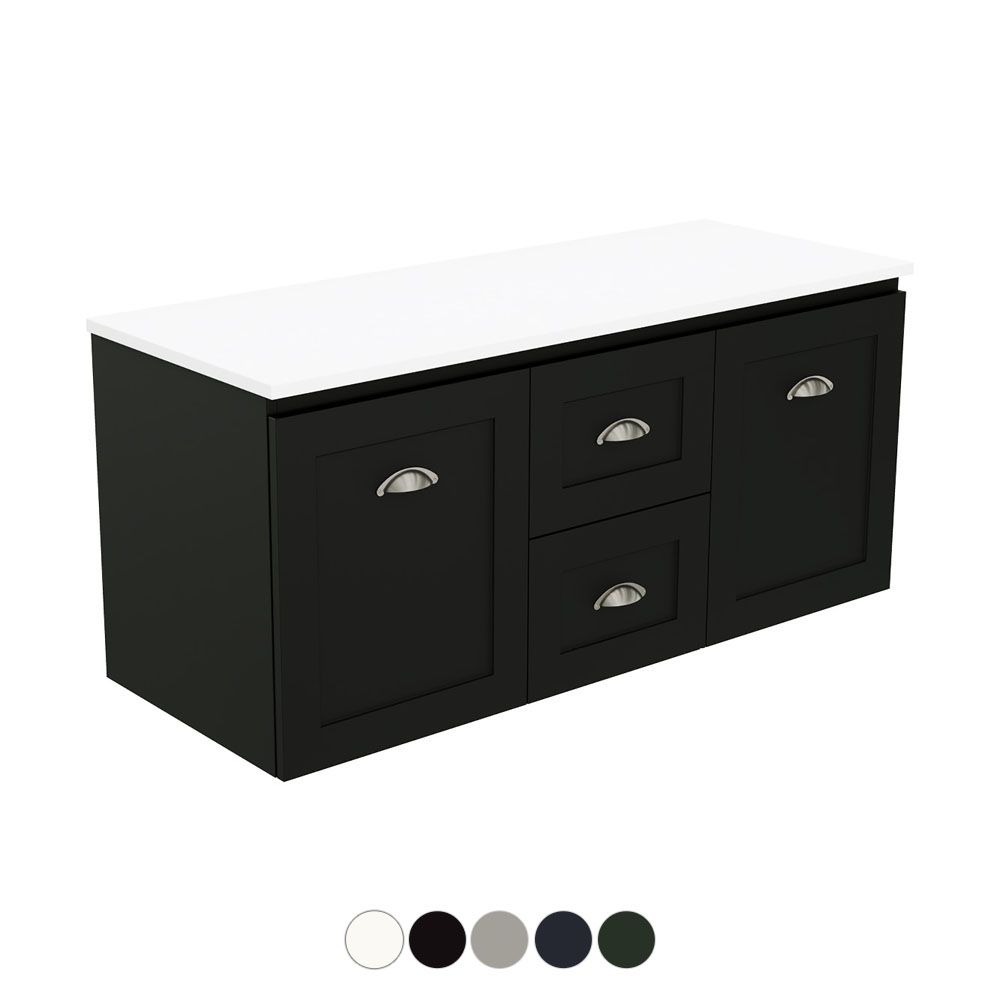 Newport Door & Drawer 1200 Double Bowl Wall Hung Vanity by Fienza