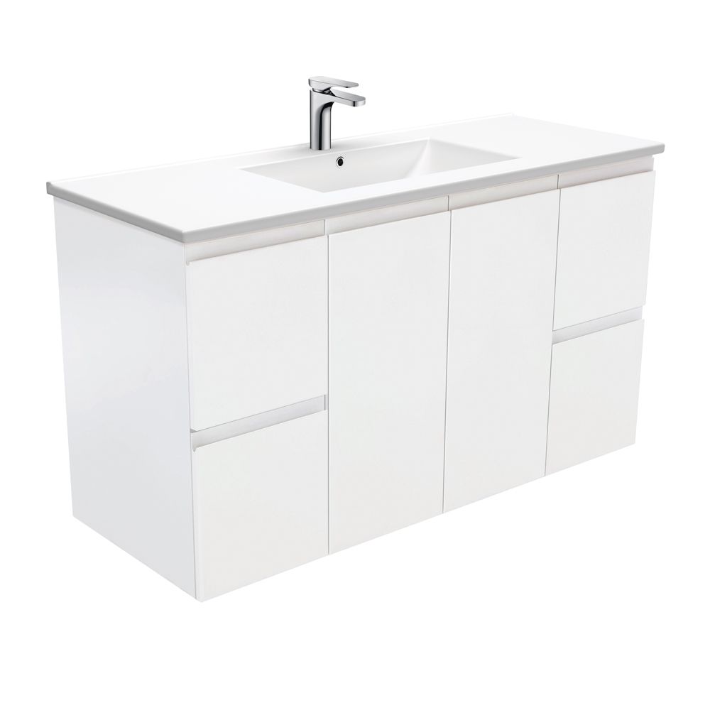 Dolce Fingerpull Satin White 1200 Wall-Hung Vanity by Fienza