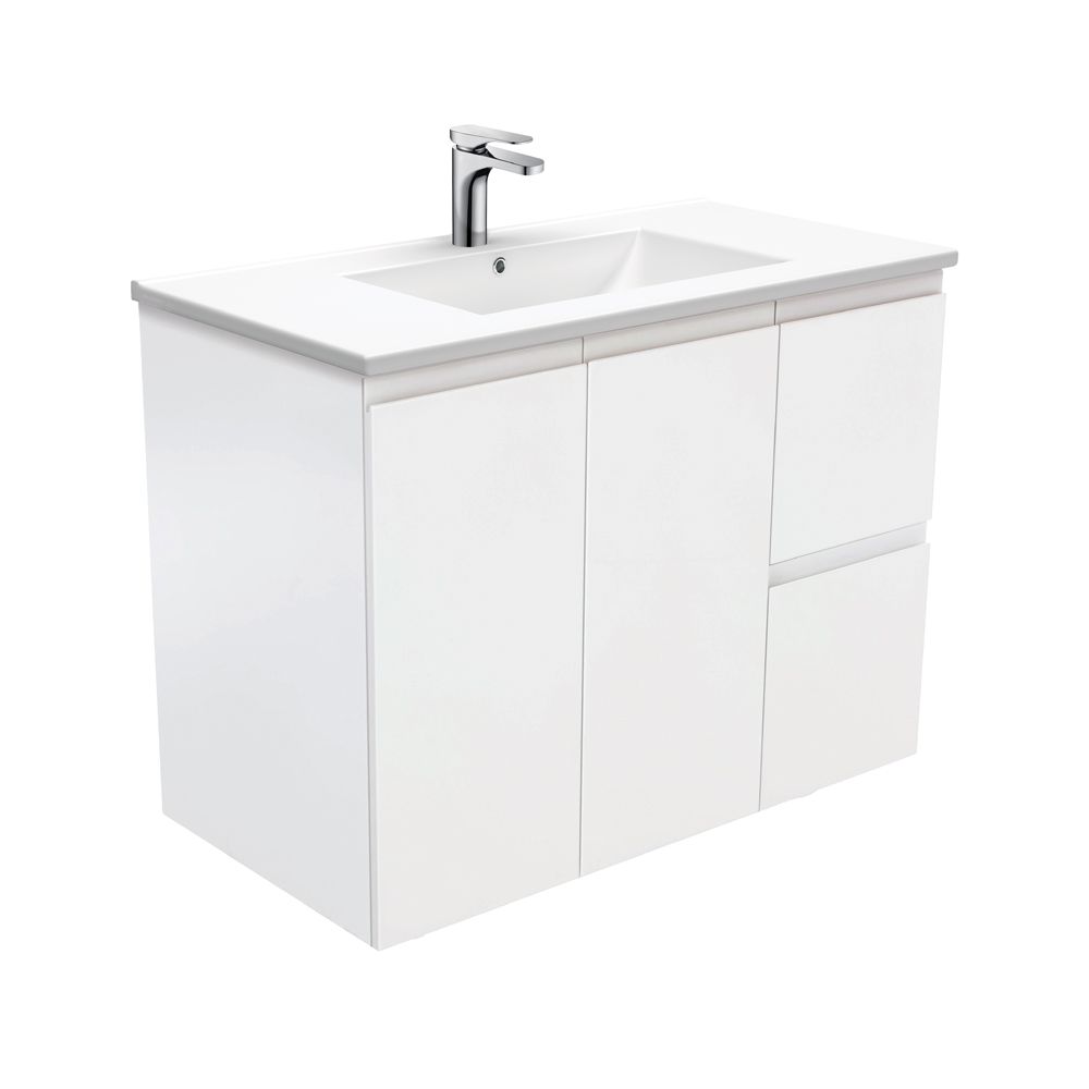 Dolce Fingerpull Satin White 900 Wall-Hung Vanity by Fienza