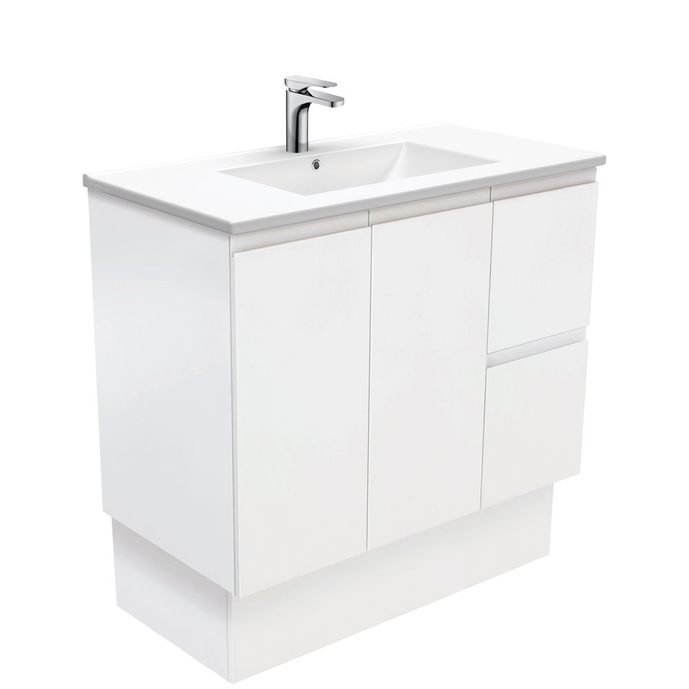 Dolce Fingerpull Satin White 900 Vanity On Kickboard by Fienza