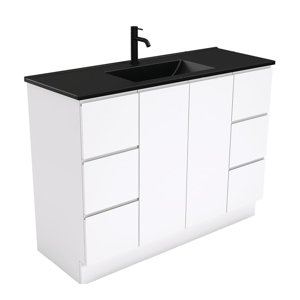 Dolce Matte Black Fingerpull Gloss White 1200 Vanity On Kickboard by Fienza