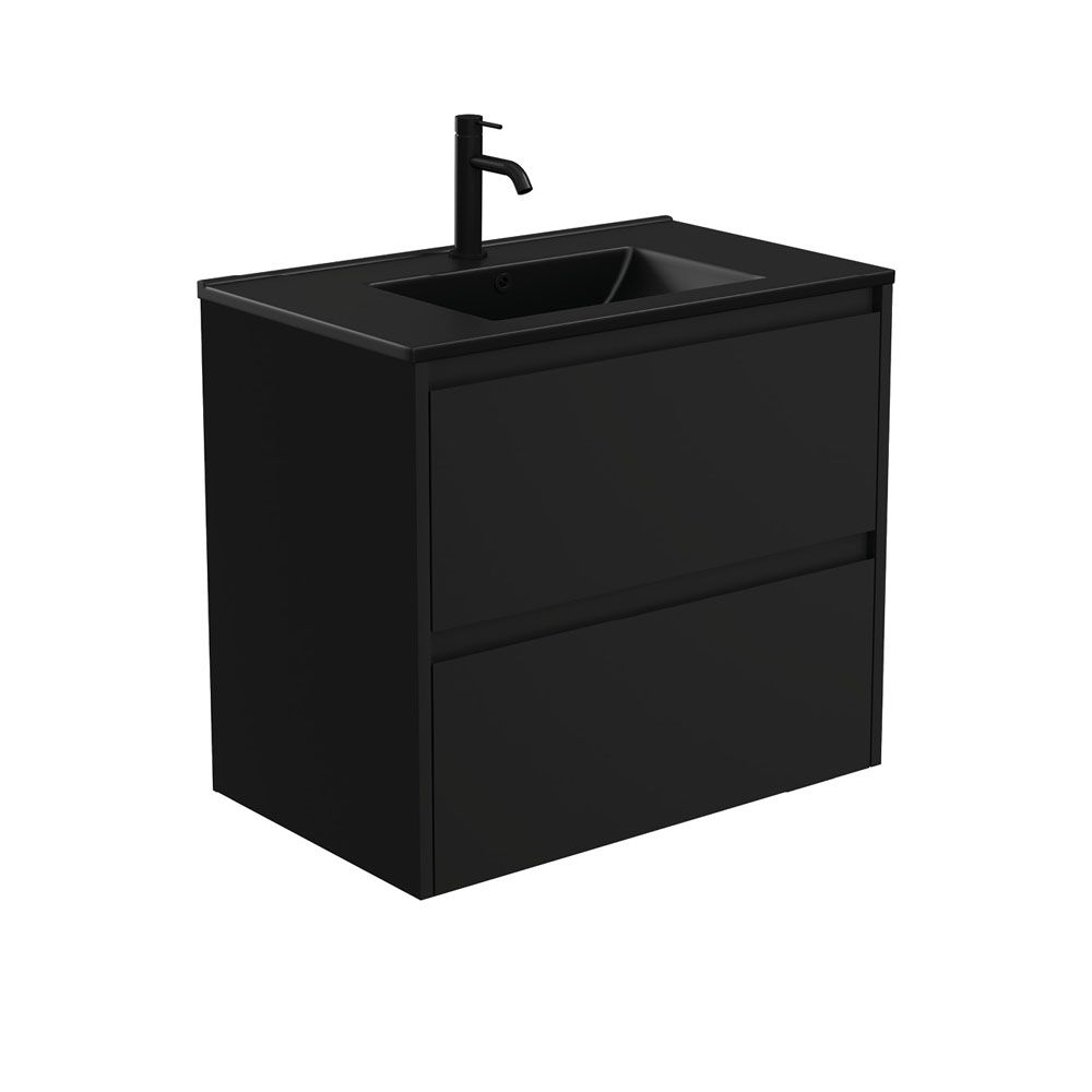Dolce Matte Black Amato 750 Satin Black Wall-Hung Vanity by Fienza