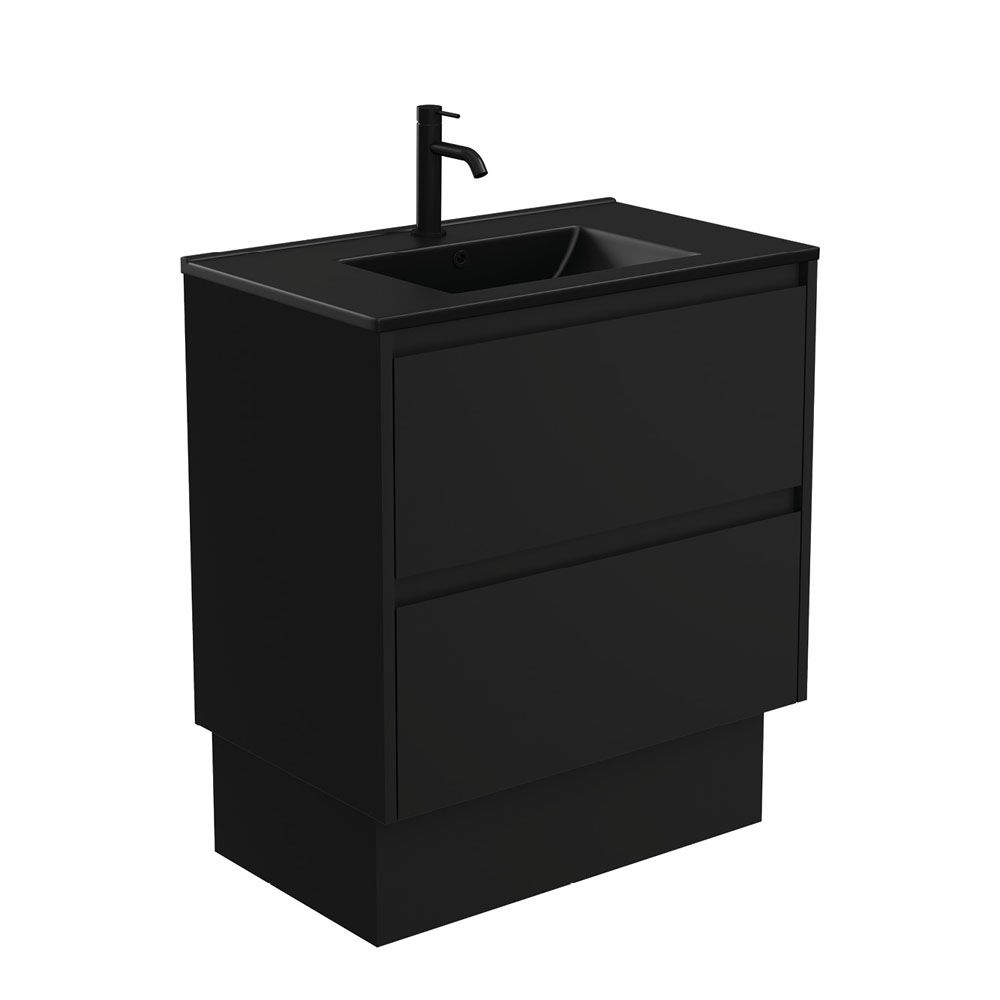 Dolce Matte Black Amato 750 Satin Black Vanity On Kick by Fienza
