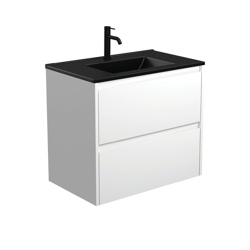 Dolce Matte Black Amato 750 Satin White Wall-Hung Vanity by Fienza