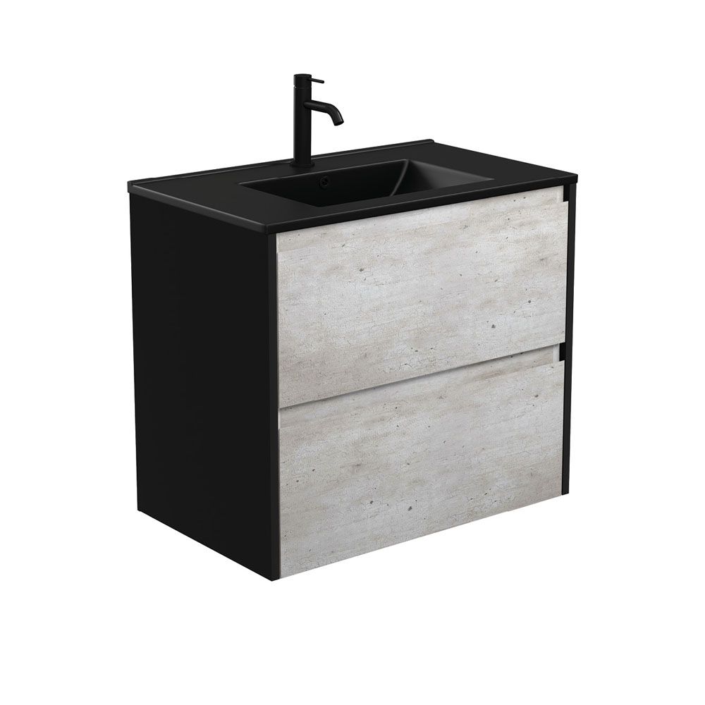 Dolce Matte Black Amato 750 Industrial Wall-Hung Vanity, Satin Black Panels by Fienza