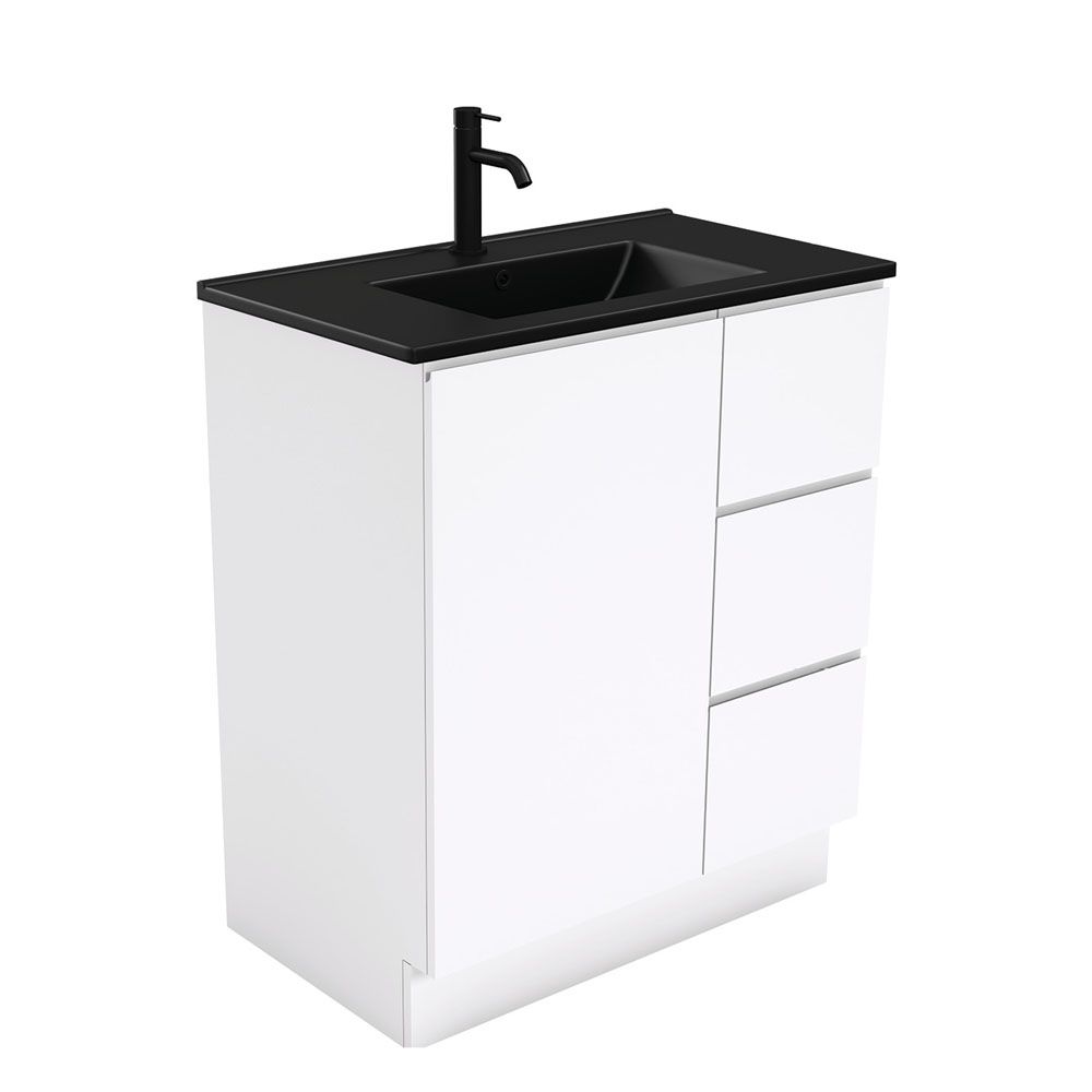 Dolce Matte Black Fingerpull Gloss White 750 Vanity On Kickboard by Fienza