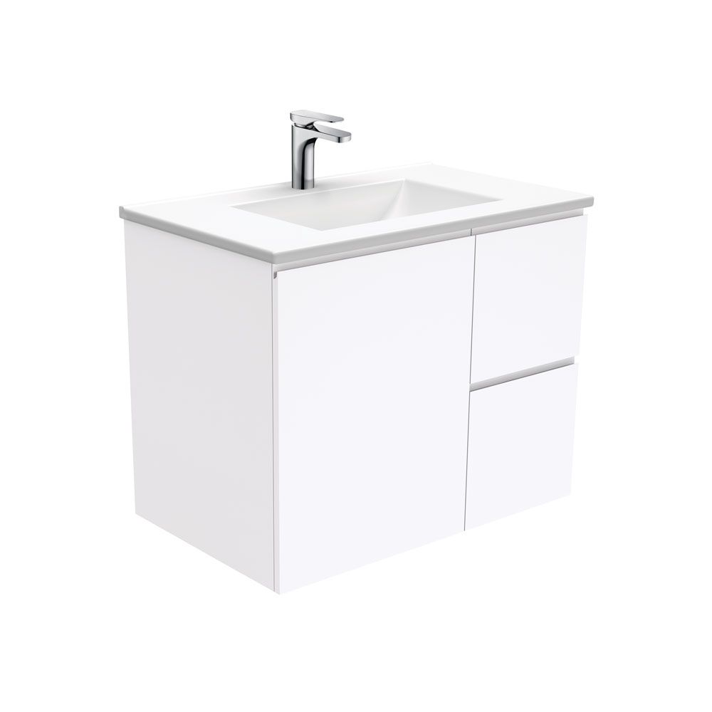 Vanessa Fingerpull Gloss White 750 Wall-Hung Vanity by Fienza
