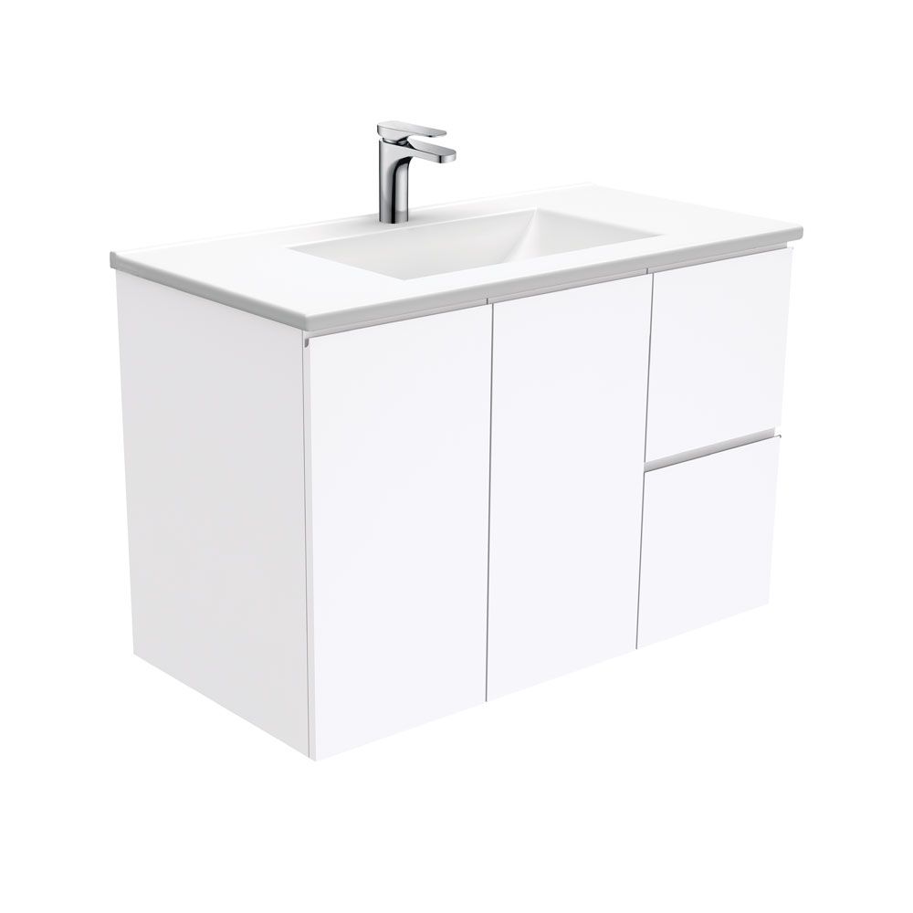 Vanessa Fingerpull Gloss White 900 Wall-Hung Vanity by Fienza