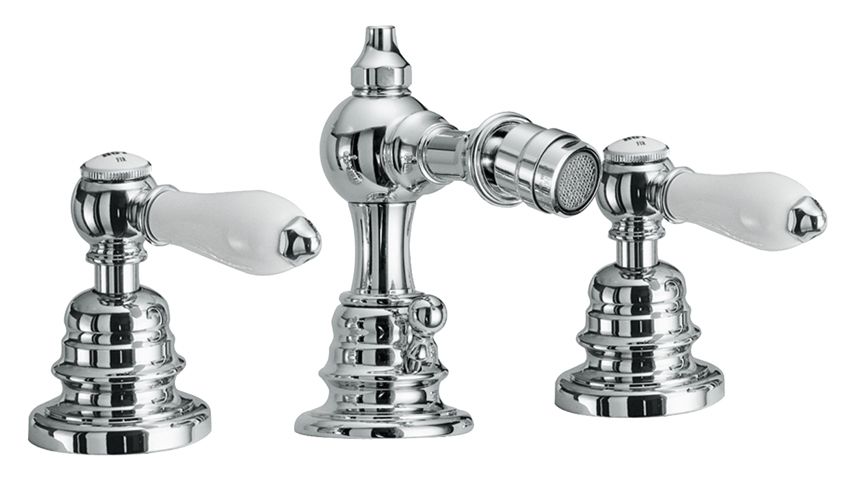 Melrose 21 Three-hole bidet mixer with spout, 130 mm high, center distance 70 mm long, with pop-up drain and pull-rod by Fir Italia
