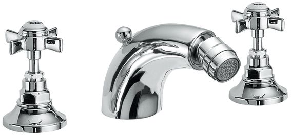 Canterbury 30 Three-hole bidet mixer with spout, 80 mm high, center distance 105 mm long, with pop-up drain and pull-rod by Fir Italia