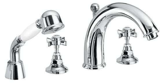 Canterbury 30 Four-hole deck-mounted bath mixer with diverter and shower set by Fir Italia