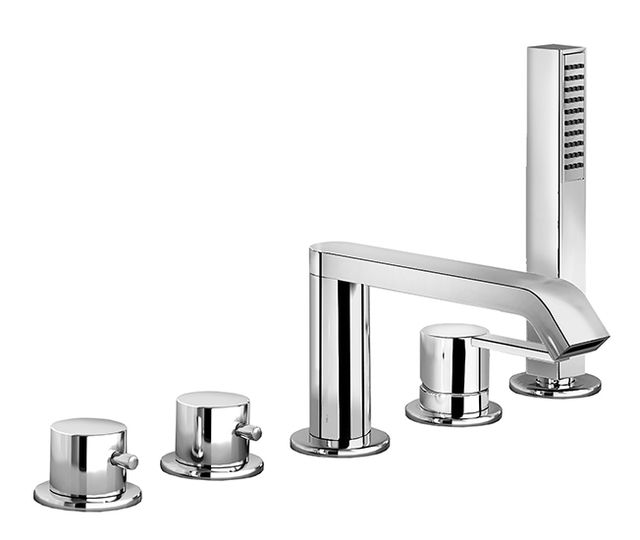 Sweet 46 Five-hole deck-mounted bath mixer, with taps for spout and mixer for anti-limescale hand shower by Fir Italia
