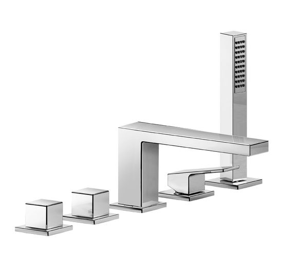 Kelio 63 Five-hole deck-mounted bath mixer, with taps for spout and mixer for anti-limescale hand shower by Fir Italia
