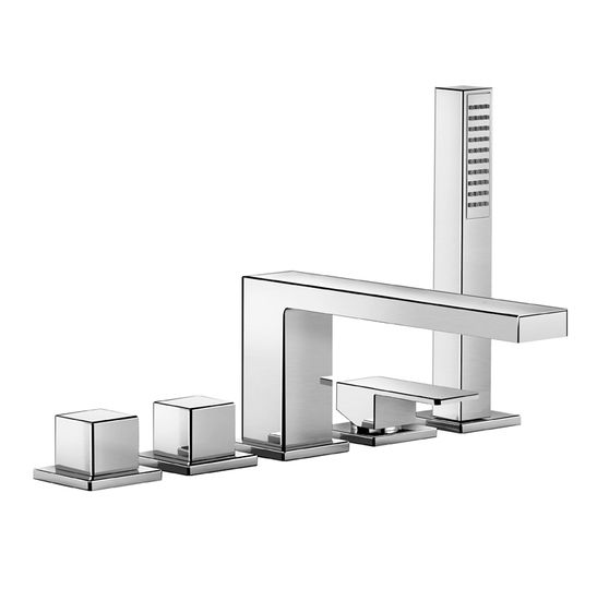 Playone 90 Five-hole deck-mounted bath mixer, with taps for spout and mixer for anti-limescale hand shower by Fir Italia