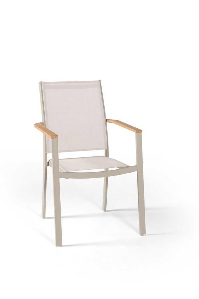Brisbane stacking chair alu linnen text sand by Gescova