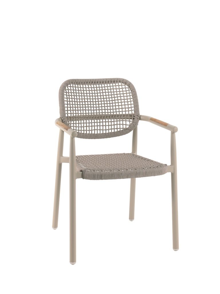 Midleton stacking chair alu sand rope beige teak a by Gescova