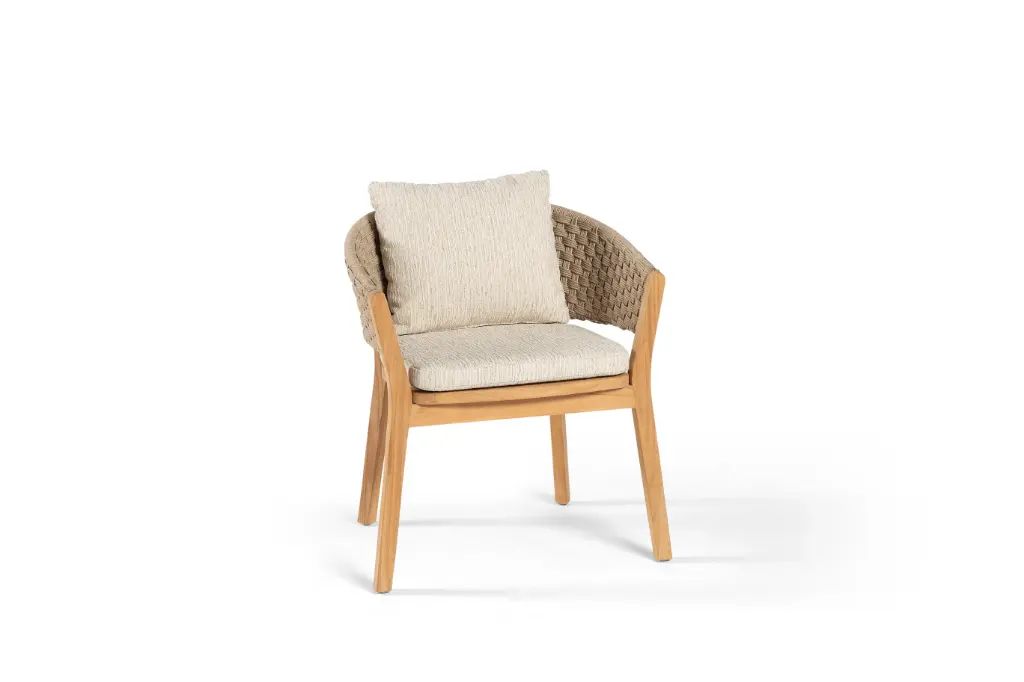 Rose dining chair teak and rope + cushion palido ecru by Gescova