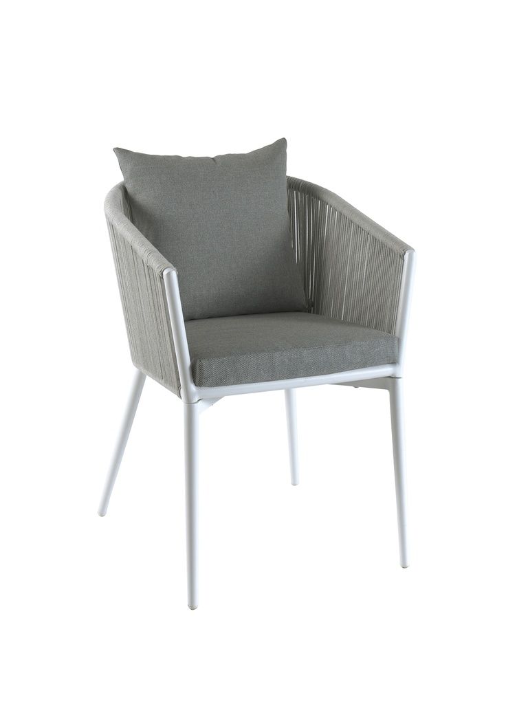 Uno dining chair alu white rope grey light by Gescova
