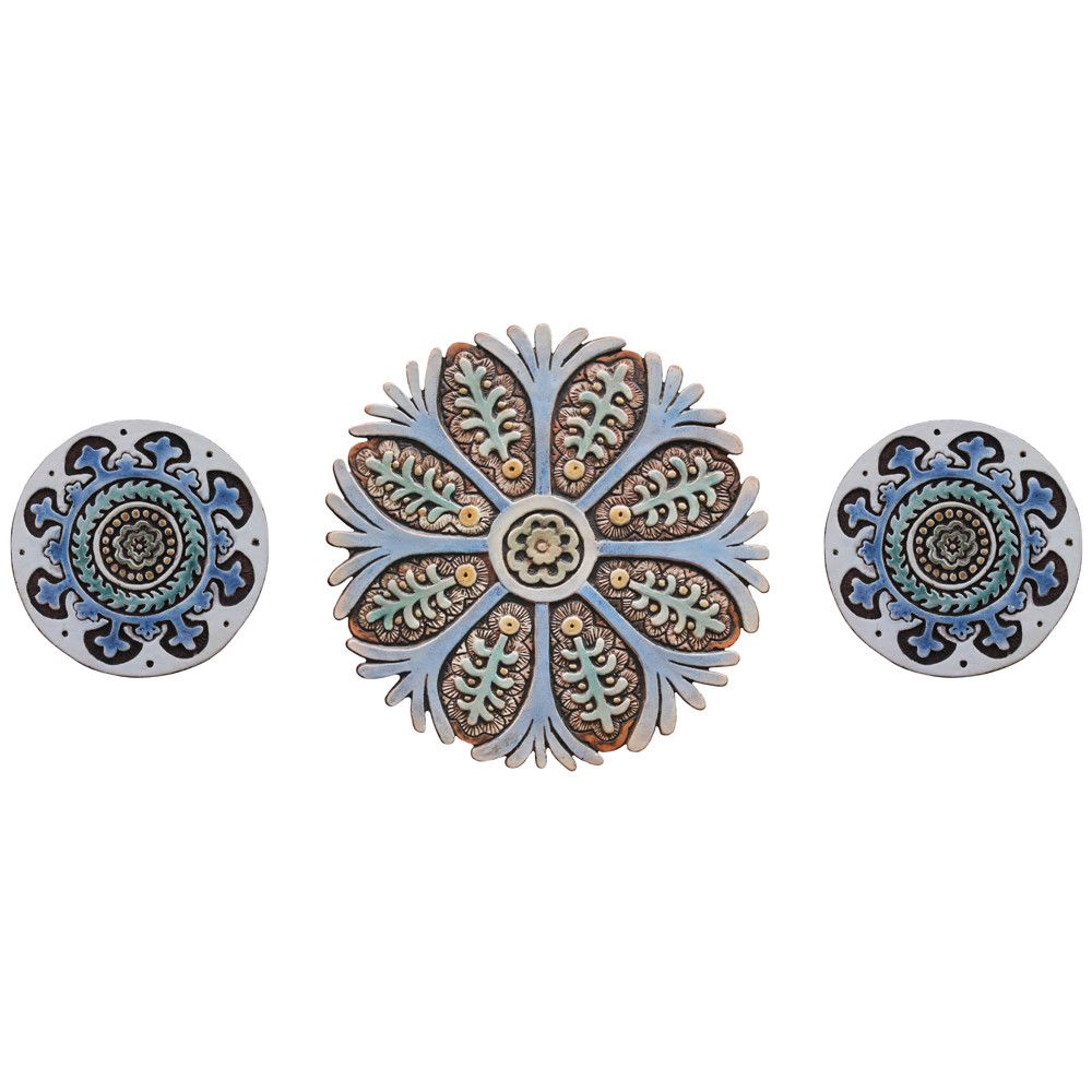 Ceramic wall art circles Suzani #3 Matt blue SET3 by G Vega