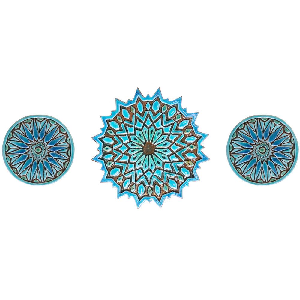 Ceramic wall art SET3 Turquoise circles Moroccan #2 by G Vega