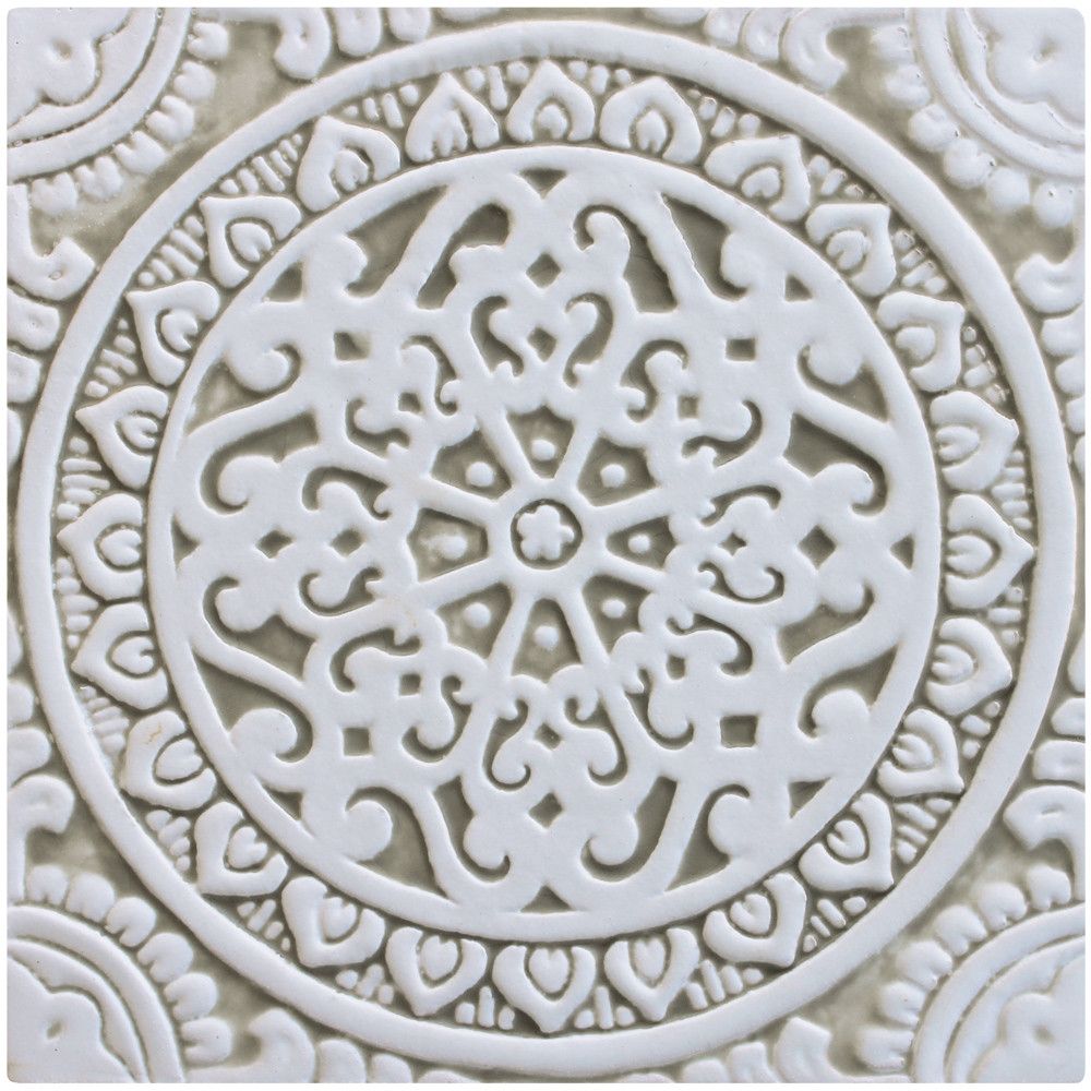 Handmade tile beige white mandala #1 [20cm/7.8"] by G Vega