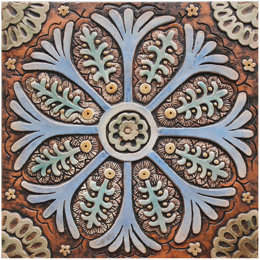 Handmade Tile matt blue suzani #3 [30cm/11.8"] by G Vega