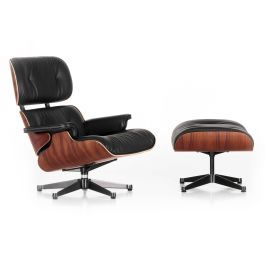 Eames Lounge Chair & Ottoman Santos Palisander & Black Leather in New Dimensions by Heal's