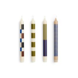 Patterned Dinner Candles Army Green & Blue Set of 4 by Heal's