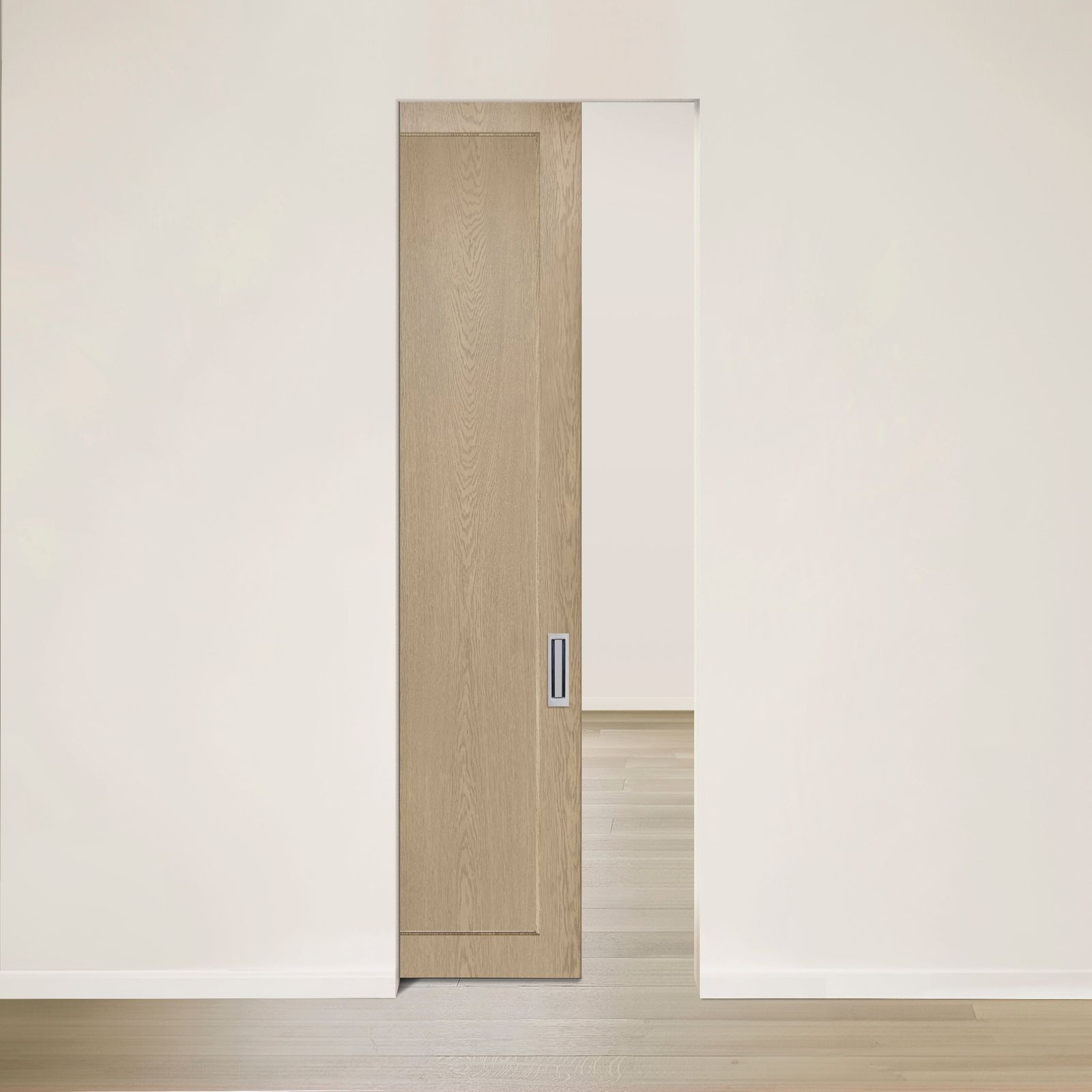 See pocket door red oak rift cut brushed veneer Authentik by Humble Nature