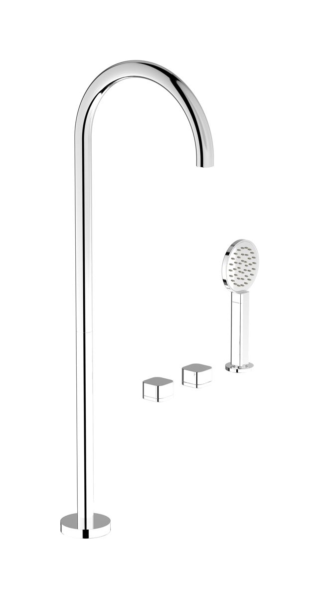 Elio EO700CC - Three hole deck mounted bath filler with hydroprogressive cartridge, diverter, shower kit and free standing spout, plain handle by IB