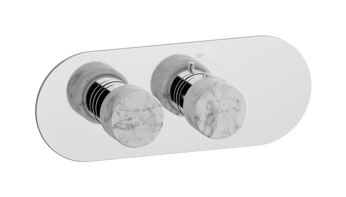 Aqua - 1 way EUA122CCNMR_1 - External part of thermostatic 1 way, round plate, horizontal, white marble handle by IB