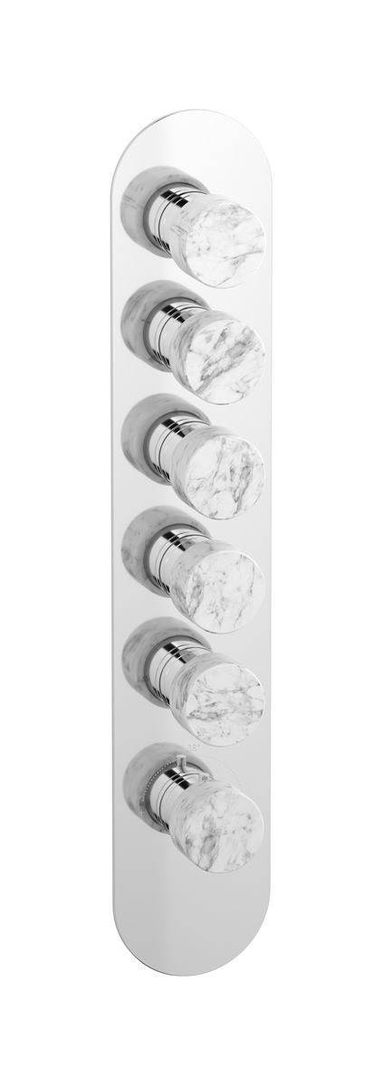 Aqua - 5 ways EUA512CCNMR_1 - External part of thermostatic 5 ways, round plate, vertical, white marble handle by IB
