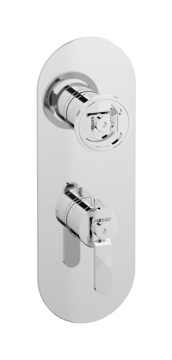 Aqua - Diverter 3 ways EUA712CCNB1 - External part of thermostatic 3 ways diverter, round plate, vertical, bold handle by IB