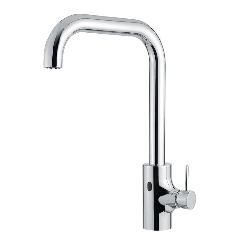 I55 series kitchen tap, operated by infrared sensor, with ceramic discs mixing cartridge and manual by-pass, powered by battery by IDRAL
