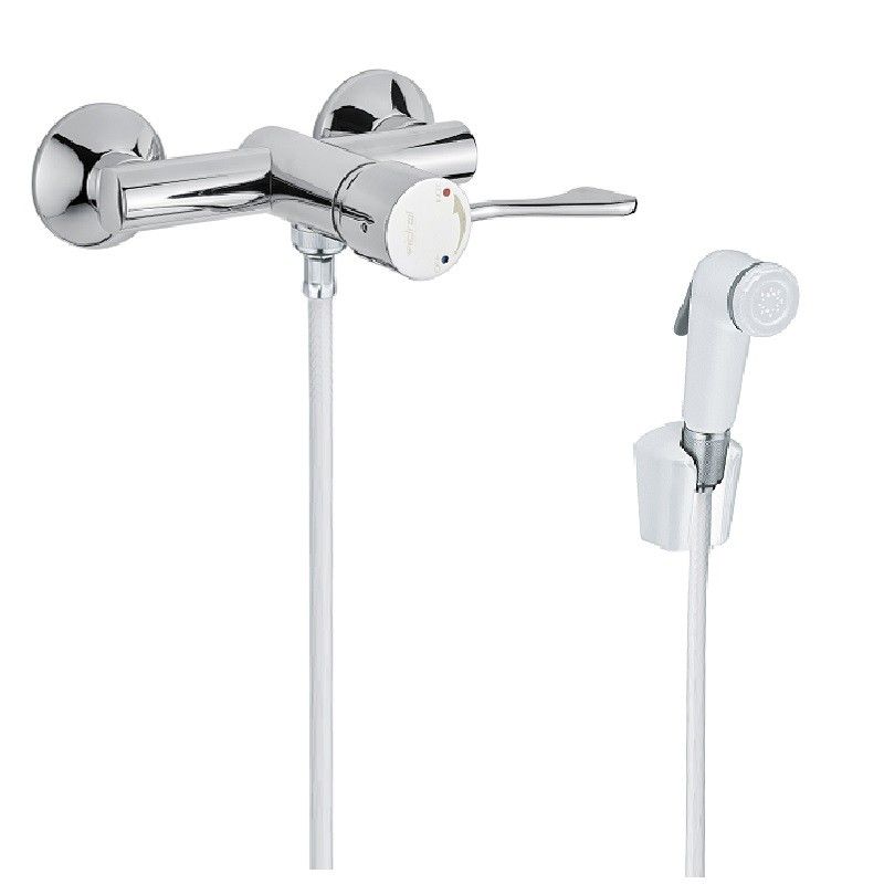 Thermostatic lever mixer with flexible, shower and wall fixing by IDRAL