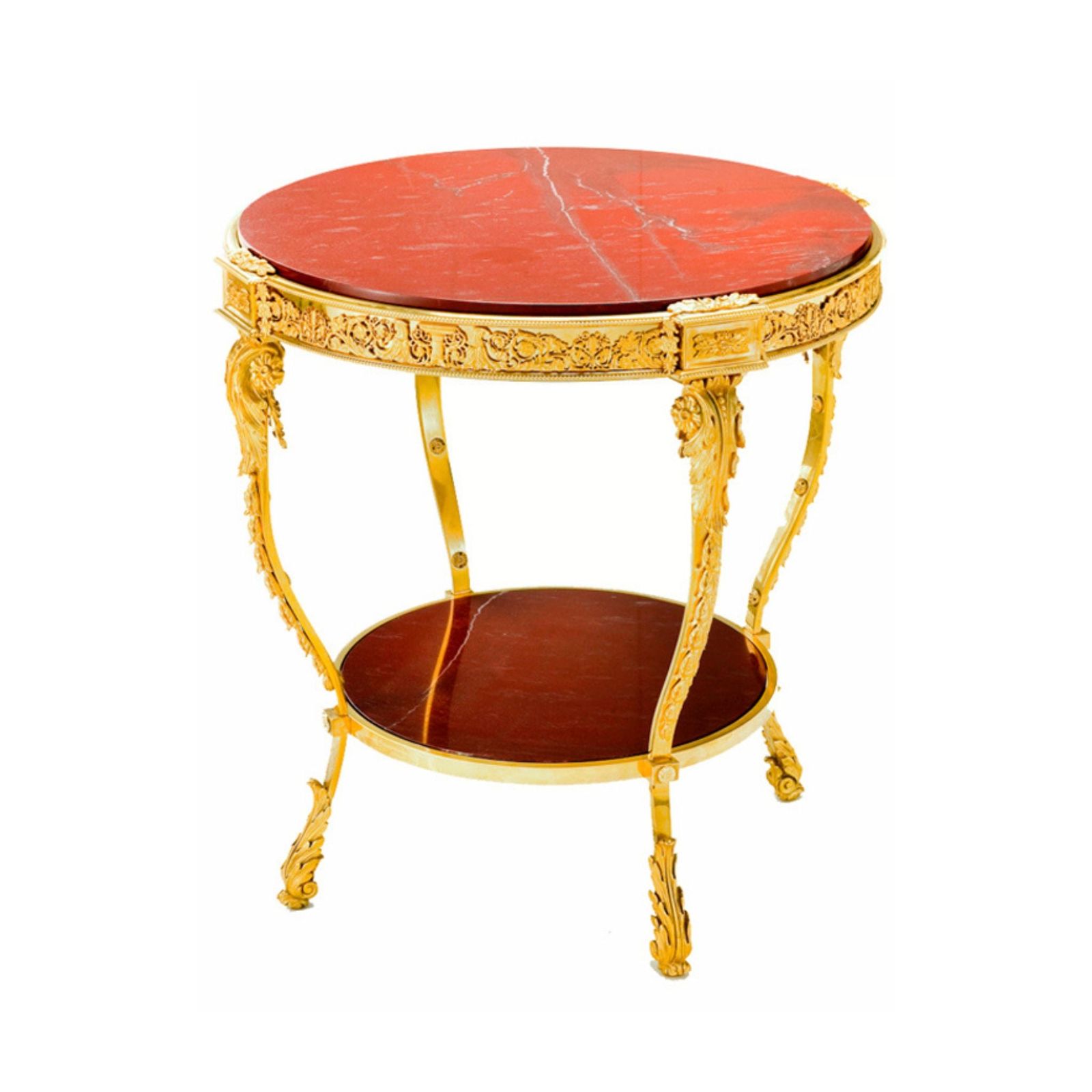 Palmira Akantus four leg table with red marble top by Il Bronzetto