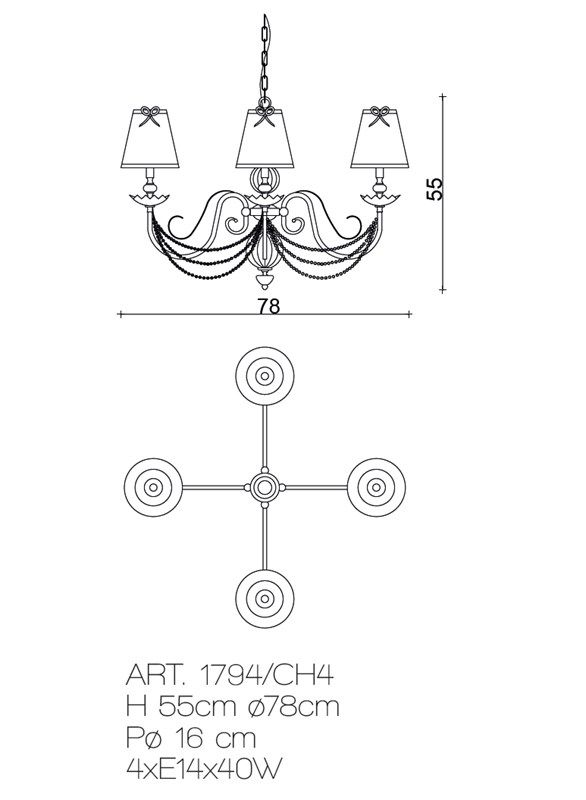 Chandeliers Classic 1794/CH4 by Il Paralume Marina