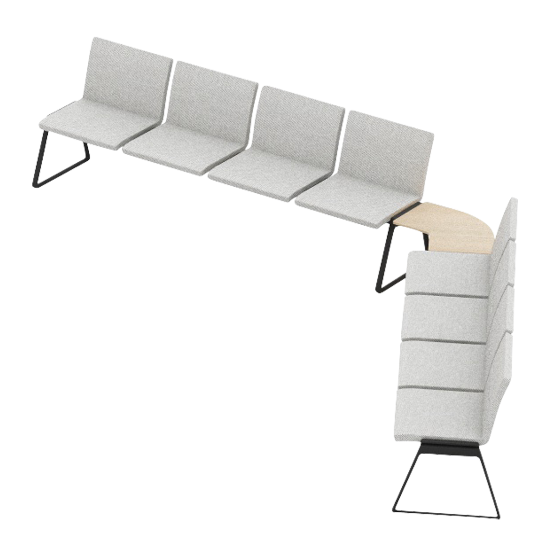 Lin Tapiz LIN0740 + LIN1830 Modular bench configuration with corner connecting top 120º by INCLASS
