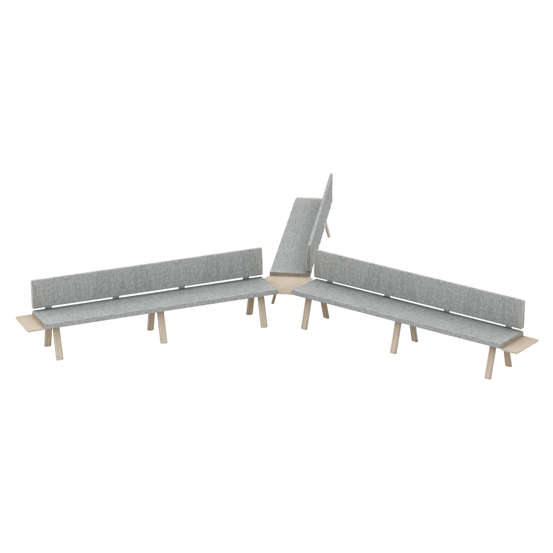 Plania Bench Benches composition with and without backrest using connecting top 3 ways 120º and end table top by INCLASS