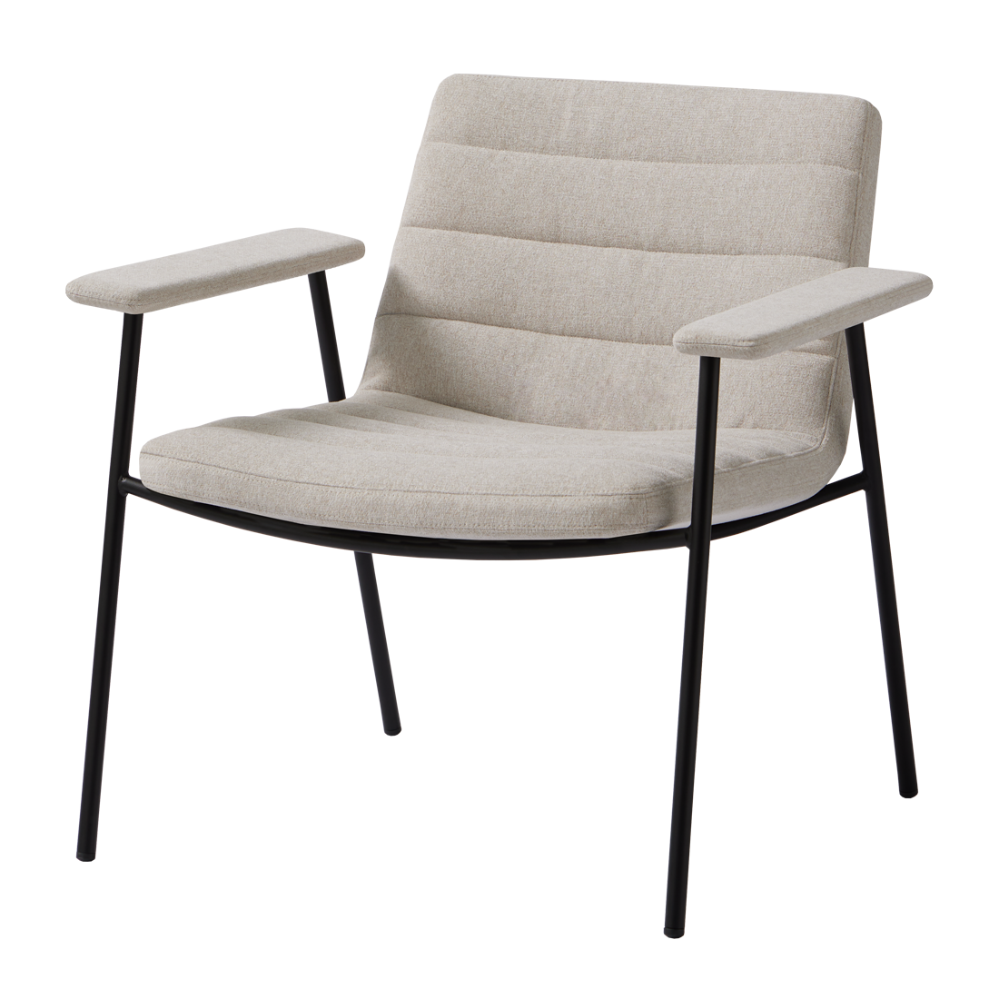Xail Lounge armchair with low backrest, 4 leg frame and upholstered arms (horizontal stitching upholstery) by INCLASS
