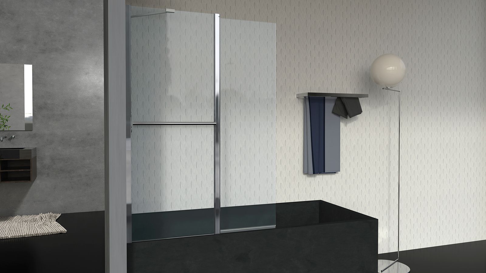 Adjustable bathscreen with fixed element and towel holders by INDA®