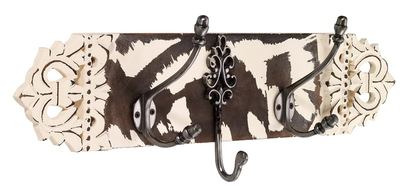 Barock Wandgarderobe Vintage-Look | 3 Metallhaken & Ornamentik by Iserlohner Haken