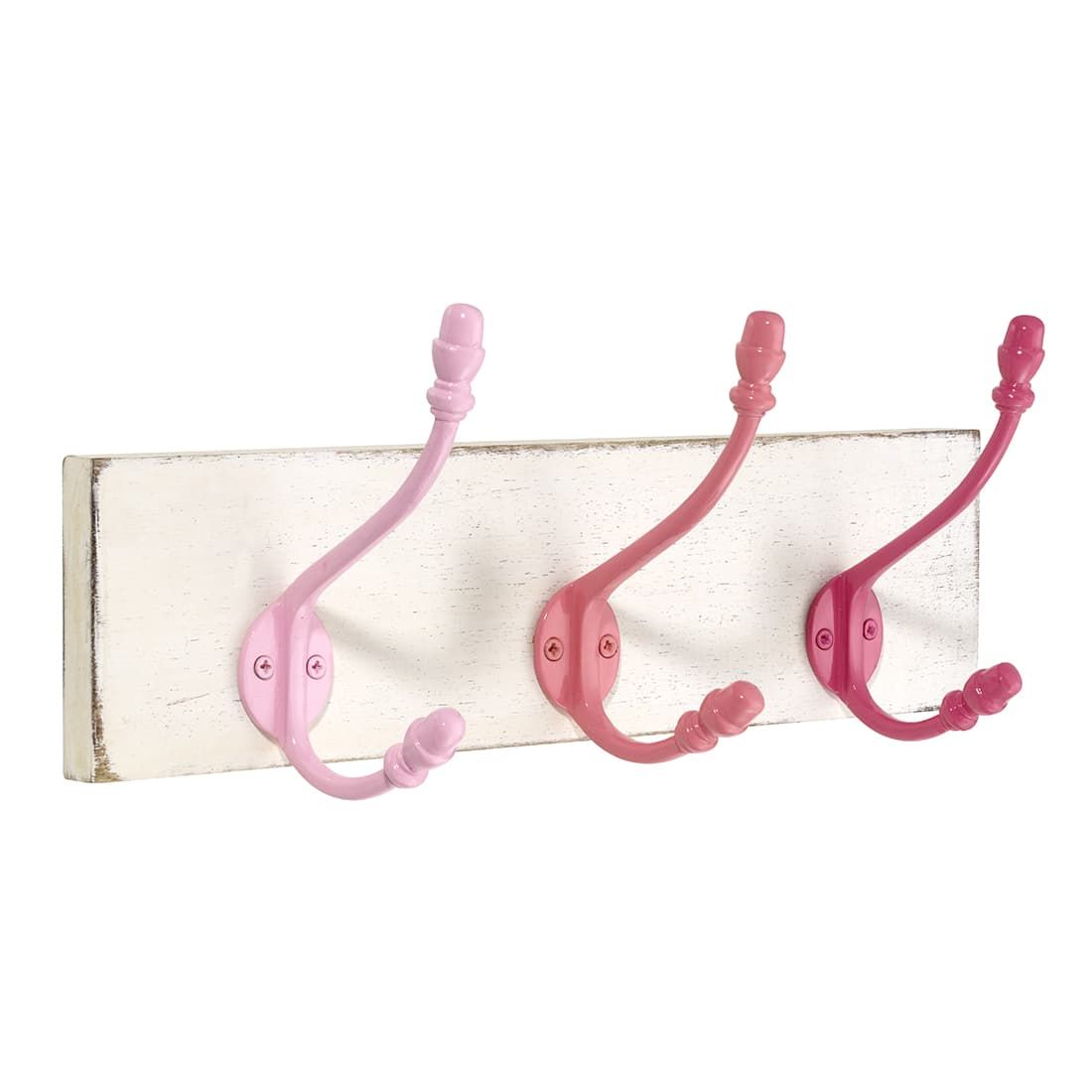 Vintage Garderobenleiste mit 3 Gusshaken in Rosa | Landhaus-Stil by Iserlohner Haken