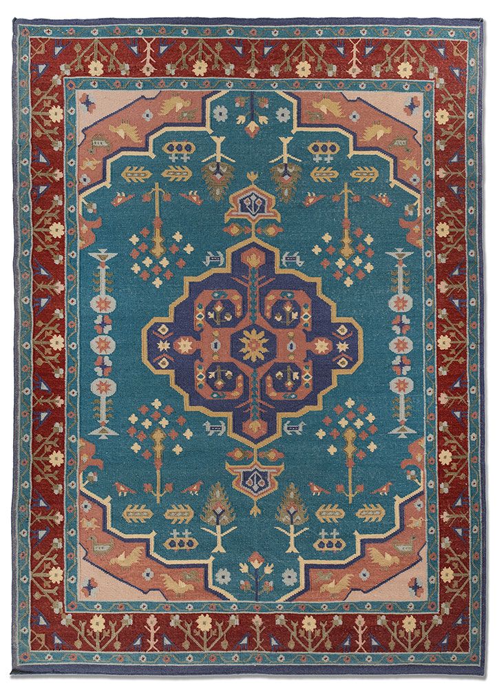 Bedouin ADWL-23002, Peacock Blue/Red Ochre by Jaipur Rugs
