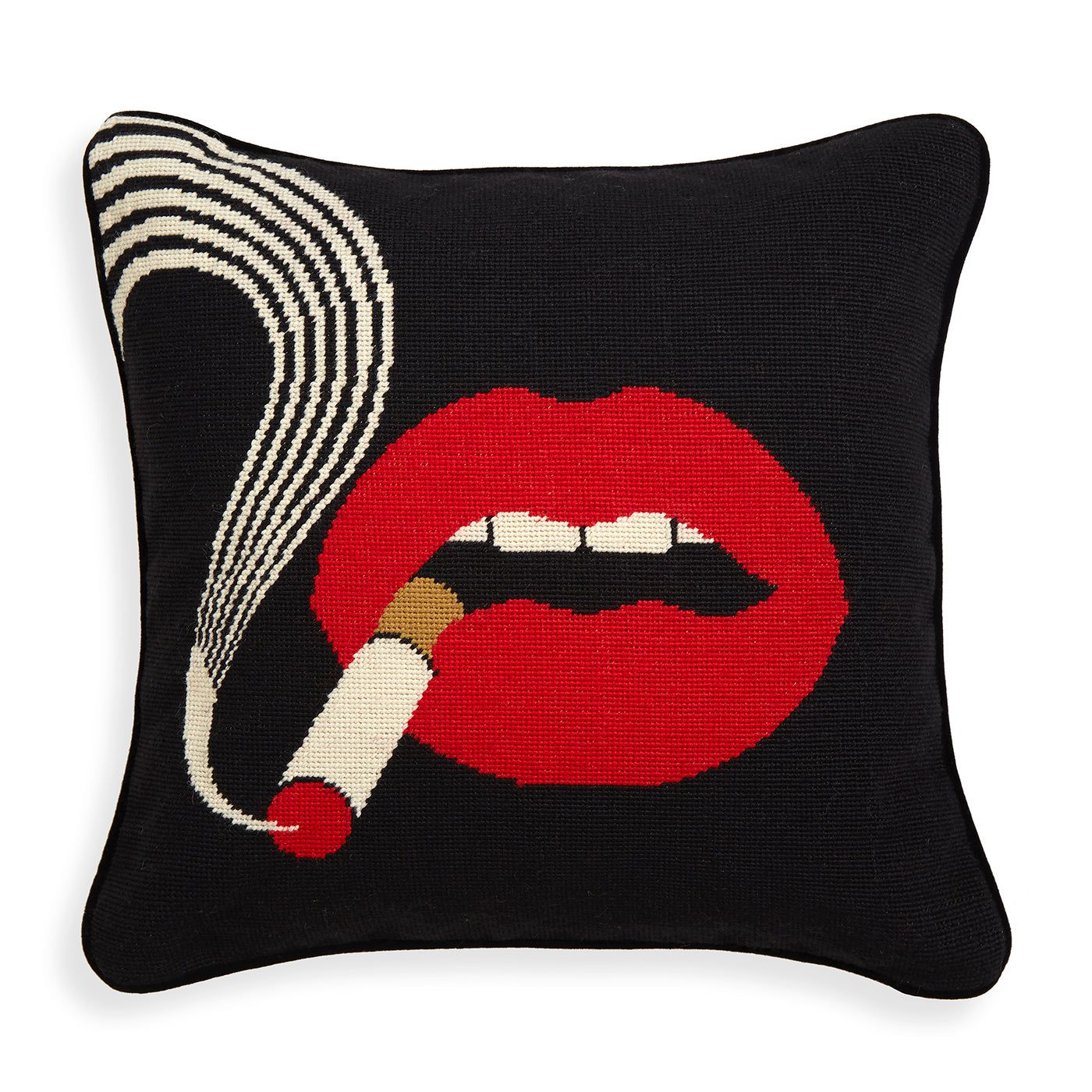 Lips Smolder Needlepoint Pillow by Jonathan Adler