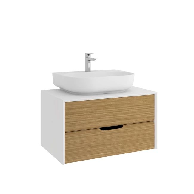 Zero 2.0 Washbasin Cabinet White Oak 80 Cm Matte White Oval With Washbasin by Kale