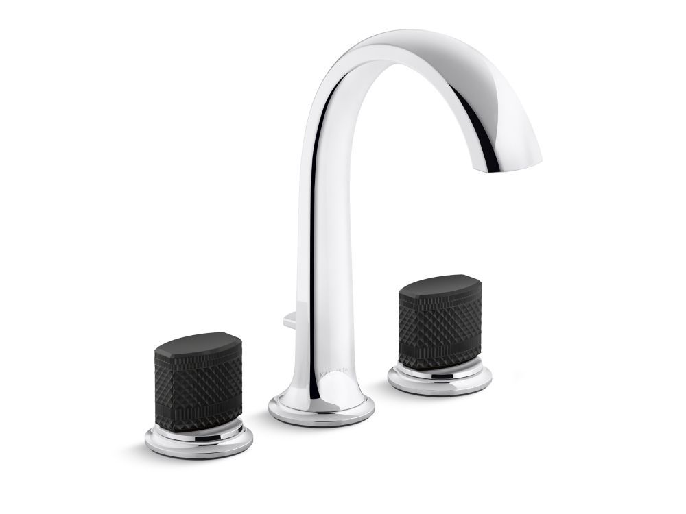 Script Deck-Mount Bath Faucet with Diverter, Matte Black Porcelain Knob Handles by Kallista