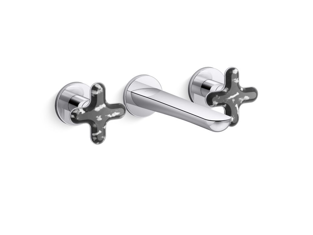002 Wall Mount Widespread Sink Faucet, Zebra Jasper Cross Handles by Kallista