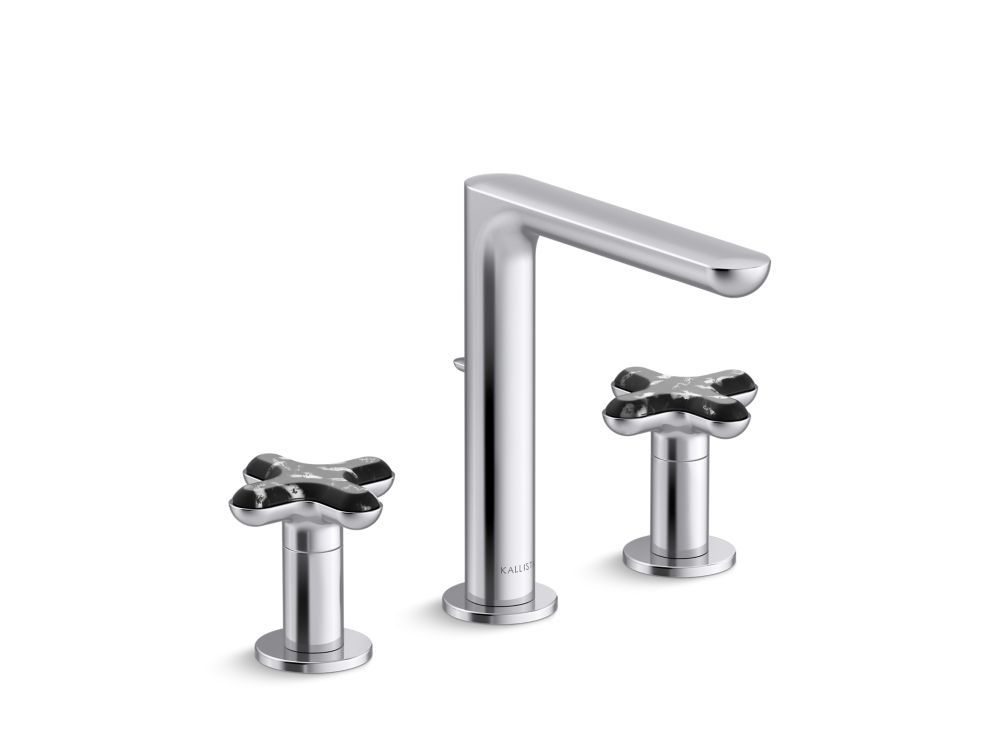002 Widespread Sink Faucet, Tall Spout, Zebra Jasper Cross Handles by Kallista